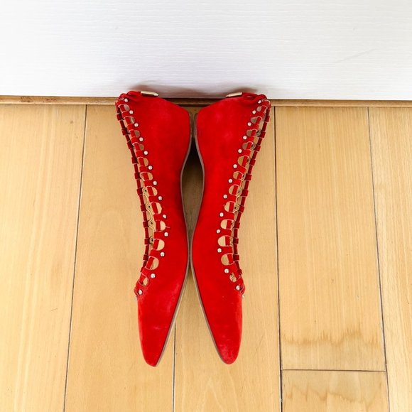 IVANKA Trump Red Suede Pointed Toe Ballet Flats Shoes Bow, Size 5 - Picture 3 of 6